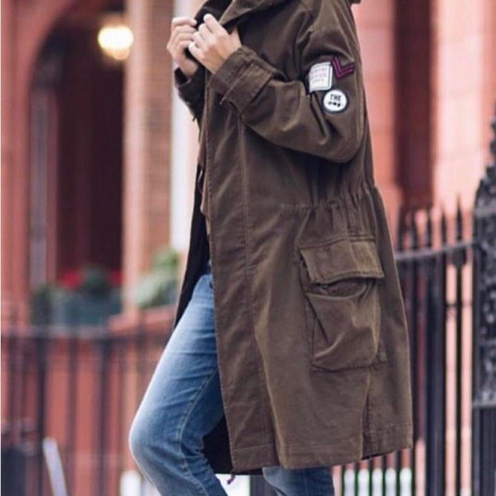 Zara Basic Denim Patch Utility Jacket Midi Zip Up… - image 2